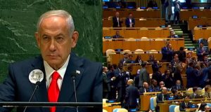 ஐ.நா சபையில் நெதன்யாகு உரையாற்ற வந்ததும் வெளிநடப்பு செய்த பிரதிநிதிகள்